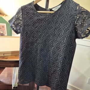Market & Spruce Black Lace Short Sleeve Top